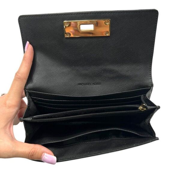 Michael Kors Callie Carryall Accordian Wallet Crossgrain Leather Black - Picture 7 of 10